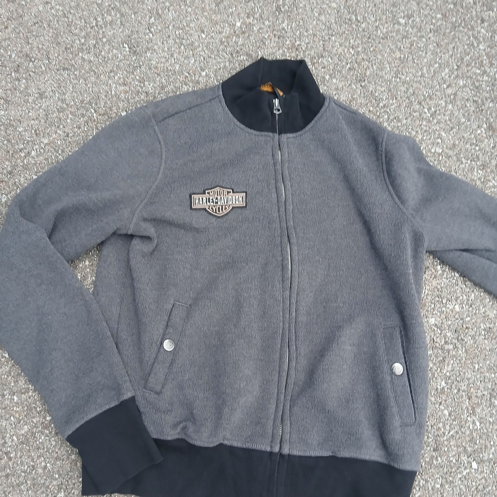 Harley-Davidson Jacket Mens Small Gray Knit Full Zip Bomber Motorcycle Logo